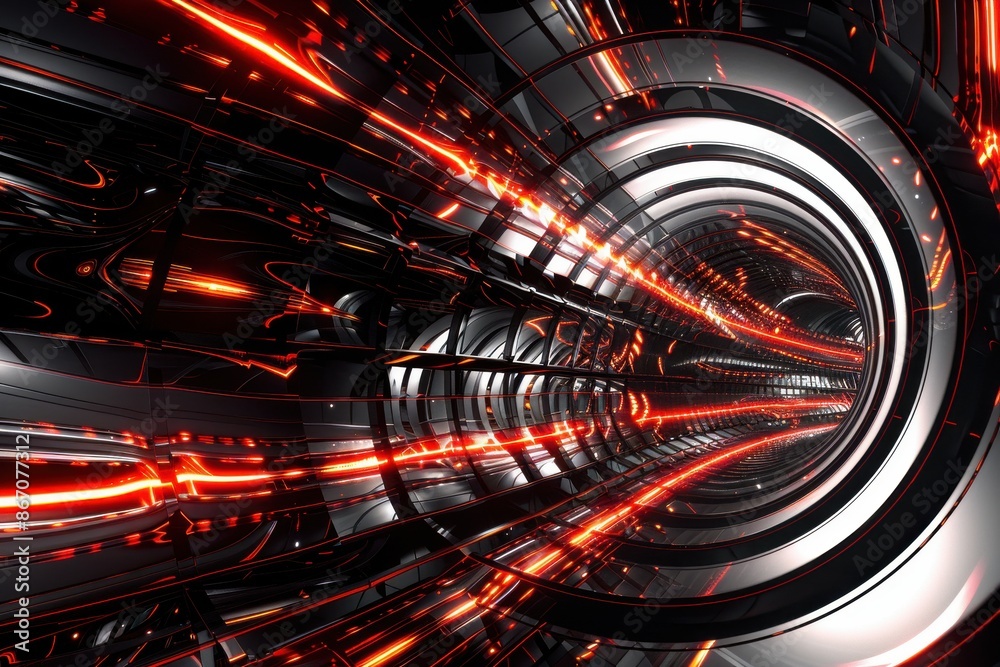 Futuristic Technology. Abstract Background of Glowing Red and Black Tunnel Futuristic Technology. Abstract Background of Glowing Red and Black Tunnel
