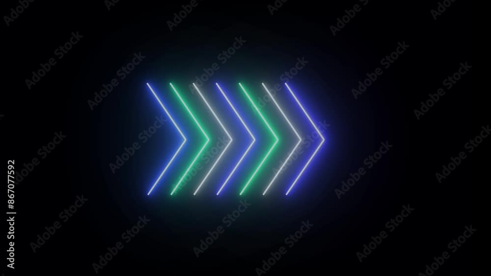 Neon light looping arrow animation of fast speed. on the black screen. Neon light looping arrow animation of fast speed. on the black screen.