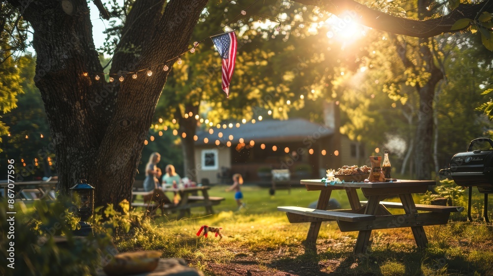 Obraz premium A family is enjoying a sunny day in their backyard