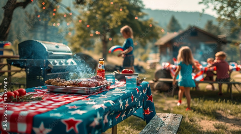 A family is having a barbecue in their backyard A family is having a barbecue in their backyard