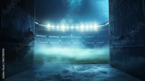 Stadium Entrance at Night with Foggy Atmosphere - Generative AI