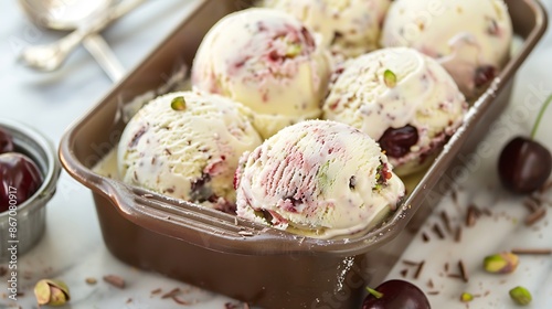 Sweet spumoni ice cream with cherry pistachio and chocolate photo