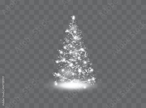 Christmas tree on transparent background. Golden tree as a symbol of happy new year, merry holiday. Golden light