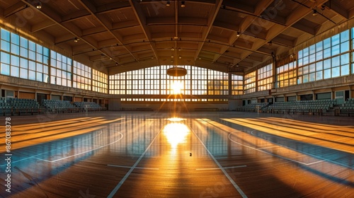 Empty Basketball Court at Sunrise - Generative AI