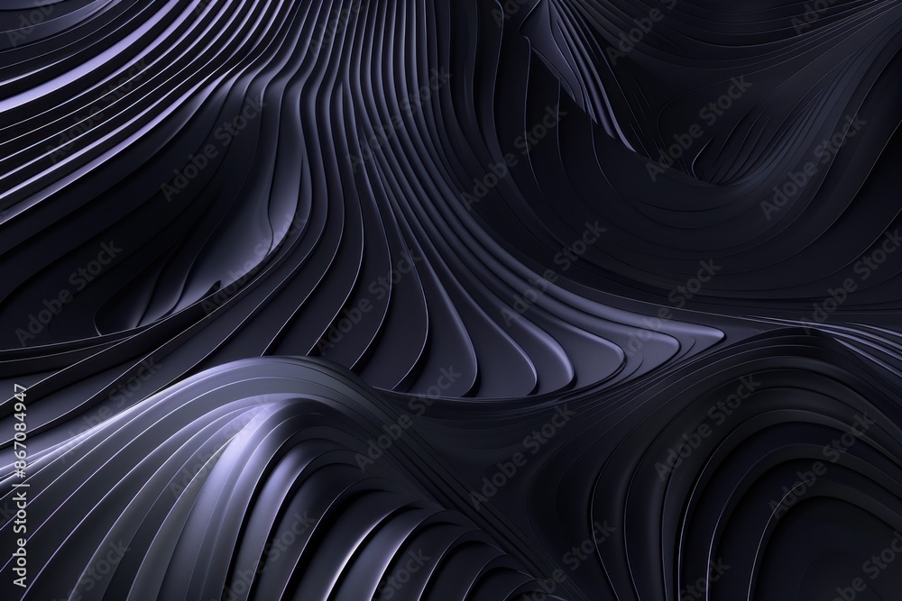 Abstract background of flowing black waves. Modern, 3D render with undulating lines and curves, perfect for technology, design, or art concepts. Abstract background of flowing black waves. Modern, 3D render with undulating lines and curves, perfect for technology, design, or art concepts.