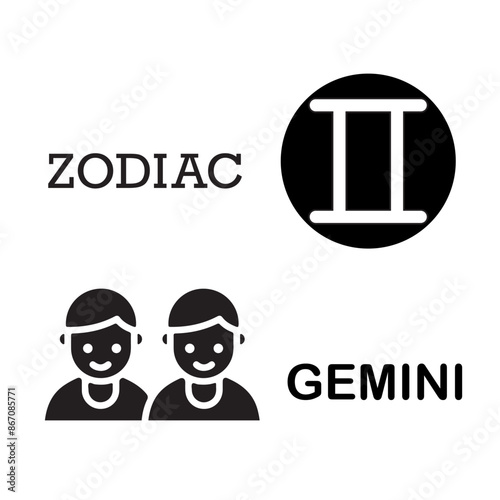 Zodiac signs. Astrological symbol, the constellation Gemini. Twelve astrological avatars. Editable and color-changeable.