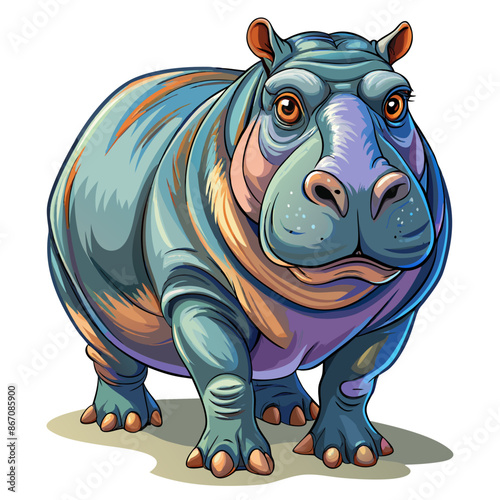 hippo full body ,real style, white background