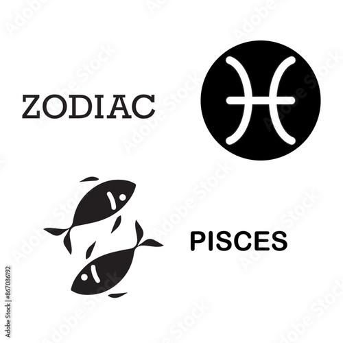 Zodiac signs. Astrological symbol, the constellation Pisces. Twelve astrological avatars. Editable and color-changeable.
