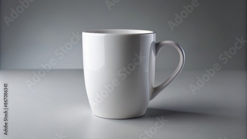 Isolated elegant white ceramic mug on a soft grey background, perfect for showcasing your design or branding concept.