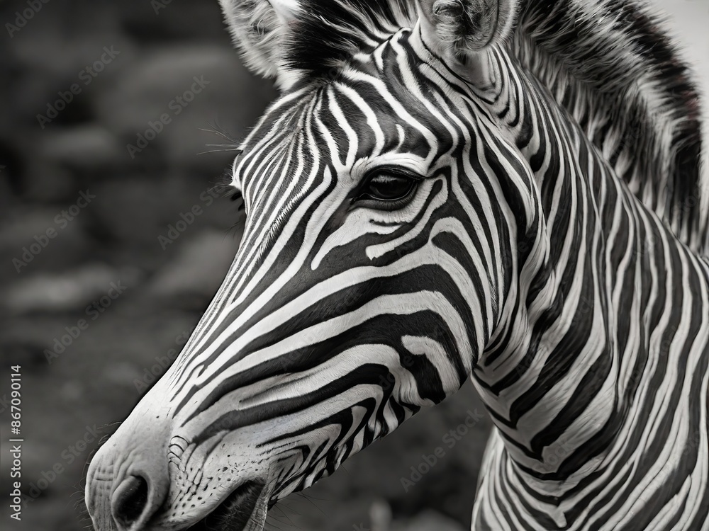 Fototapeta premium close-up, wild black and white zebra, blurred background