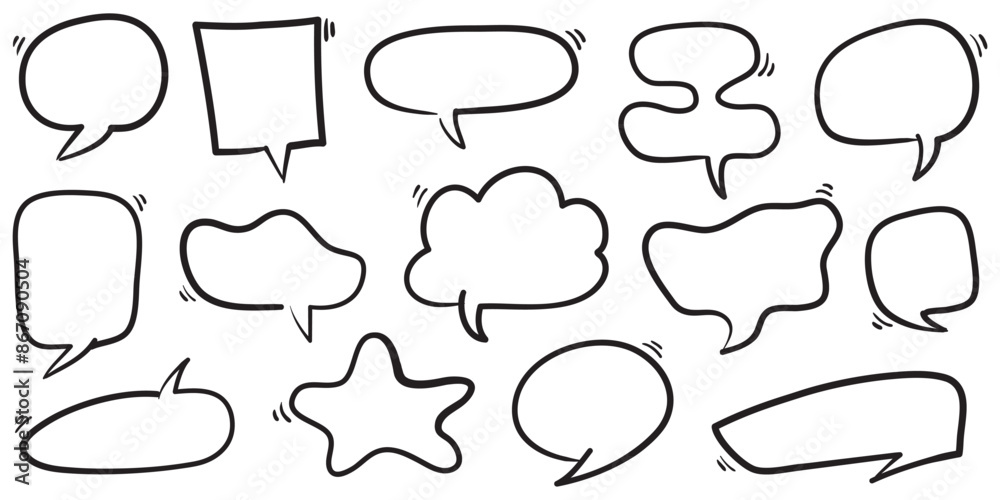 Hand drawn set of speech bubbles isolated . Doodle set element. Vector illustration. Hand drawn set of speech bubbles isolated . Doodle set element. Vector illustration.