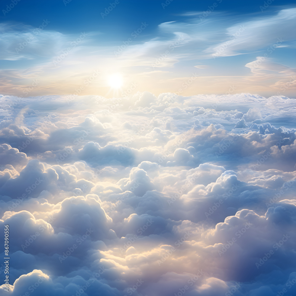 Ethereal Panoramic View: High Above The Clouds with Ambient Sunlight Ethereal Panoramic View: High Above The Clouds with Ambient Sunlight