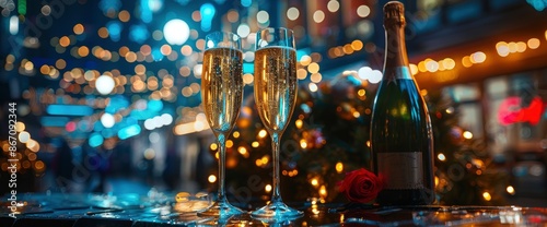 Two Glasses And A Bottle Of Champagne On New Year'S Eve © Pic Pic