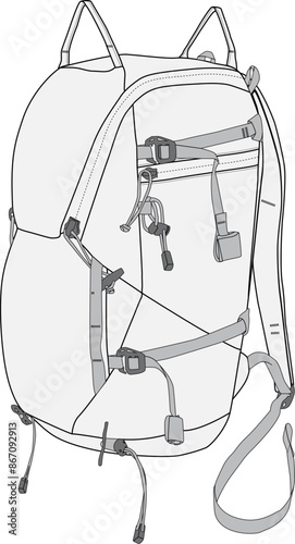 Climbing Backpack CAD Technical Illustration Vector Template