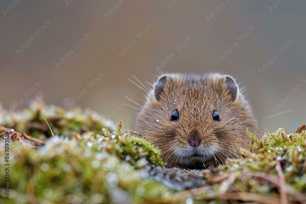 Vole poking its head out of the ground, nature and wildlife