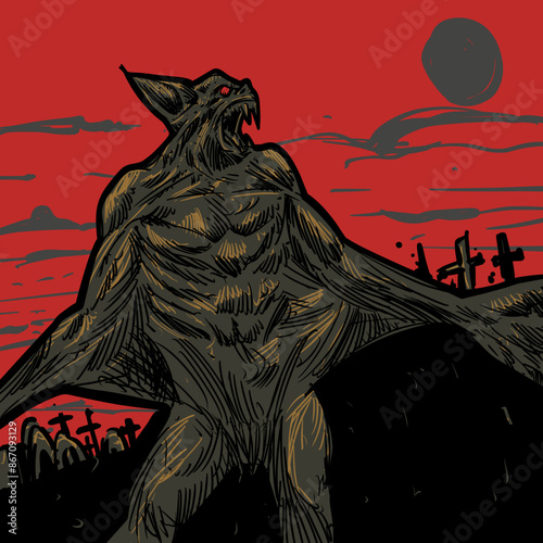 Vector Illustration of a Scary Monster Bat