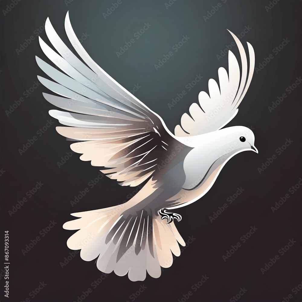 Fototapeta premium White dove, bird of peace in flight, Oil painting