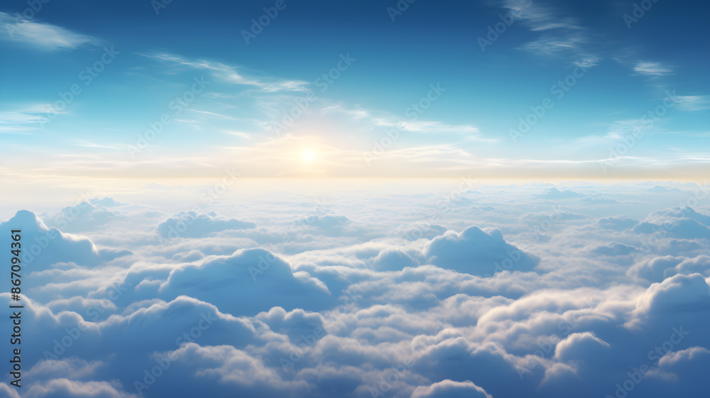 Ethereal Panoramic View: High Above The Clouds with Ambient Sunlight Ethereal Panoramic View: High Above The Clouds with Ambient Sunlight