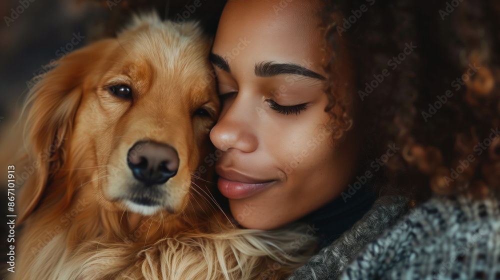 The Deep Bond Between People and Animals: a black lady sitting next to her golden retriever The Deep Bond Between People and Animals: a black lady sitting next to her golden retriever