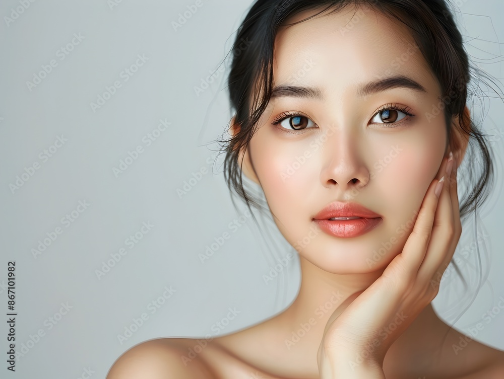 Serene Beauty Portrait of a Radiant Asian Woman with Glowing Skin and Elegant Makeup Serene Beauty Portrait of a Radiant Asian Woman with Glowing Skin and Elegant Makeup