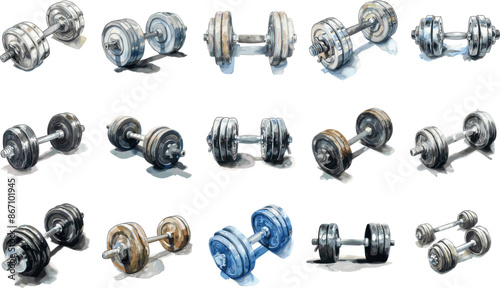 SPORTS EQUIPMENT SET IN COLOR STYLE, DUMBBELL SET IN COLOR STYLE