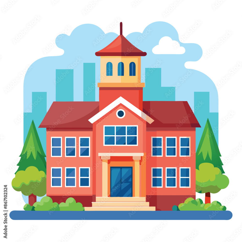 A School building in a simple flat style. Colorful Modern school, college building Vector illustration. A School building in a simple flat style. Colorful Modern school, college building Vector illustration.