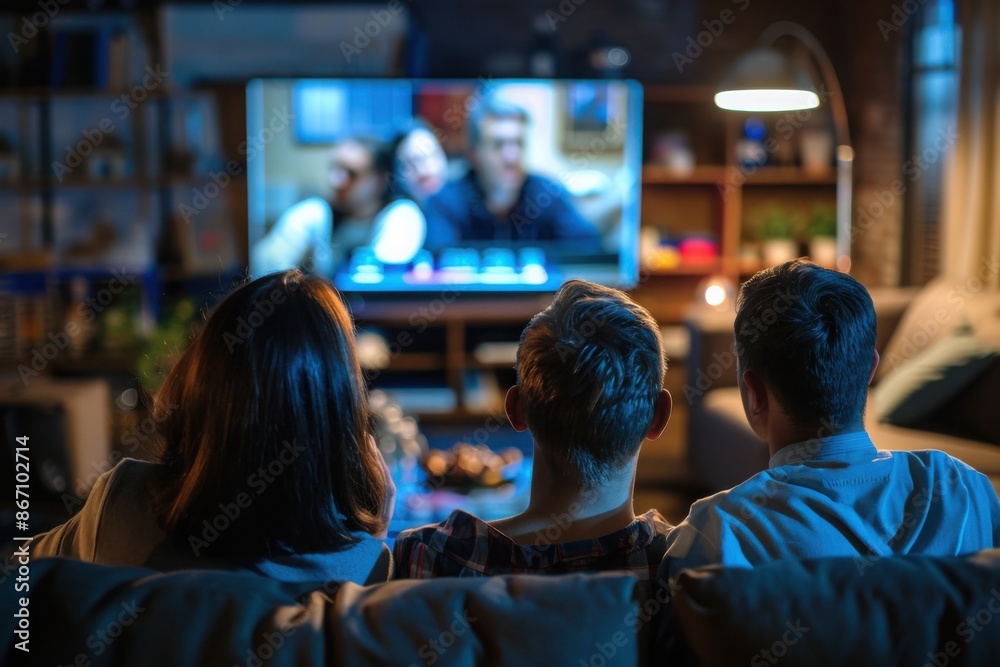 Fototapeta premium A lively scene of people watching election results on television, filled with anticipation