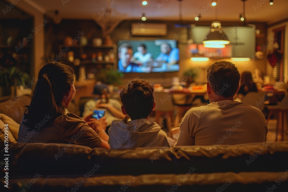 A lively scene of people watching election results on television, filled with anticipation A lively scene of people watching election results on television, filled with anticipation