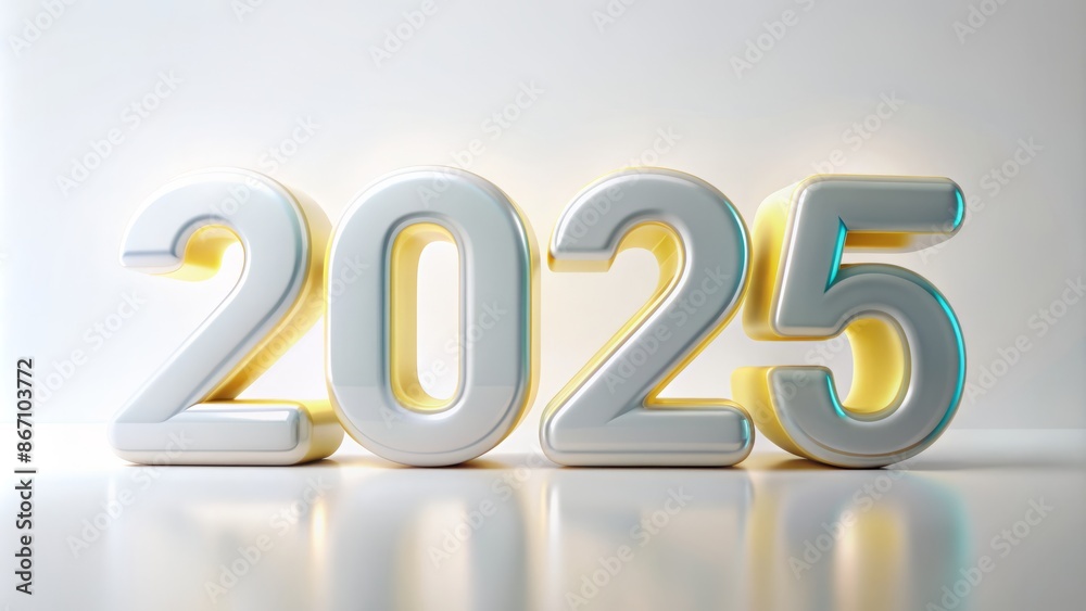 Vibrant bold 2025 numeric display on pristine white background symbolizing modernity futuristic vision innovation progress and optimistic new year aspirations.