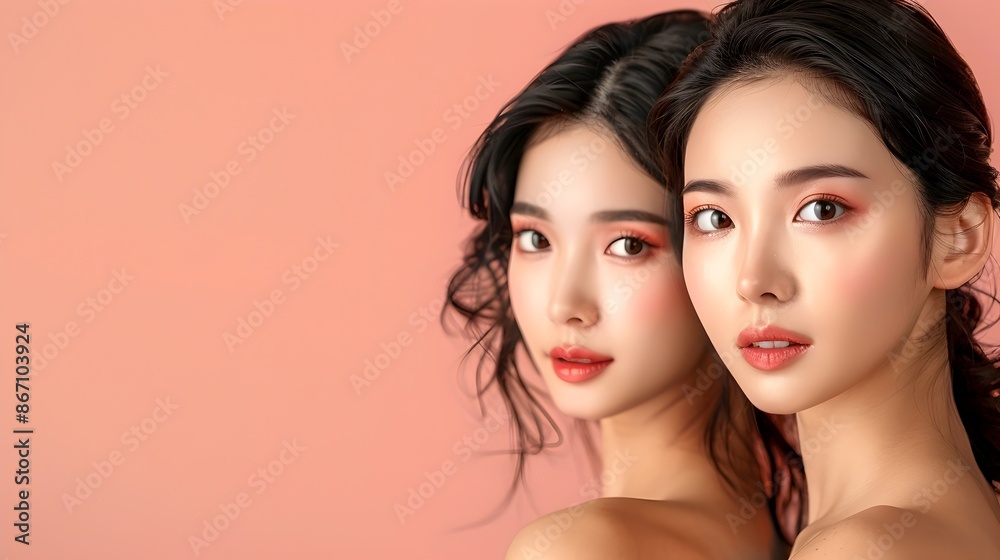 Radiant Asian Beauty in Serene Pink Studio Portrait Radiant Asian Beauty in Serene Pink Studio Portrait