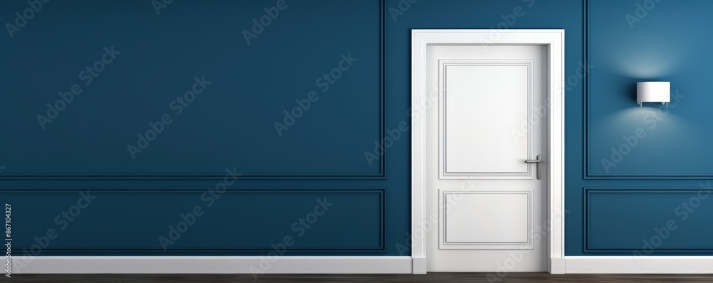 Modern Interior with Blue Wall and White Door