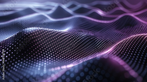 Abstract futuristic background with flowing digital data wave. Concept of data visualization, big data, artificial intelligence, and technology.