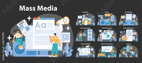 Mass media concept. Flat vector illustration.