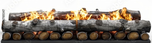 fireplace with firing logs, home element, highdefinition, cozy orange glow, isolated on white background photo