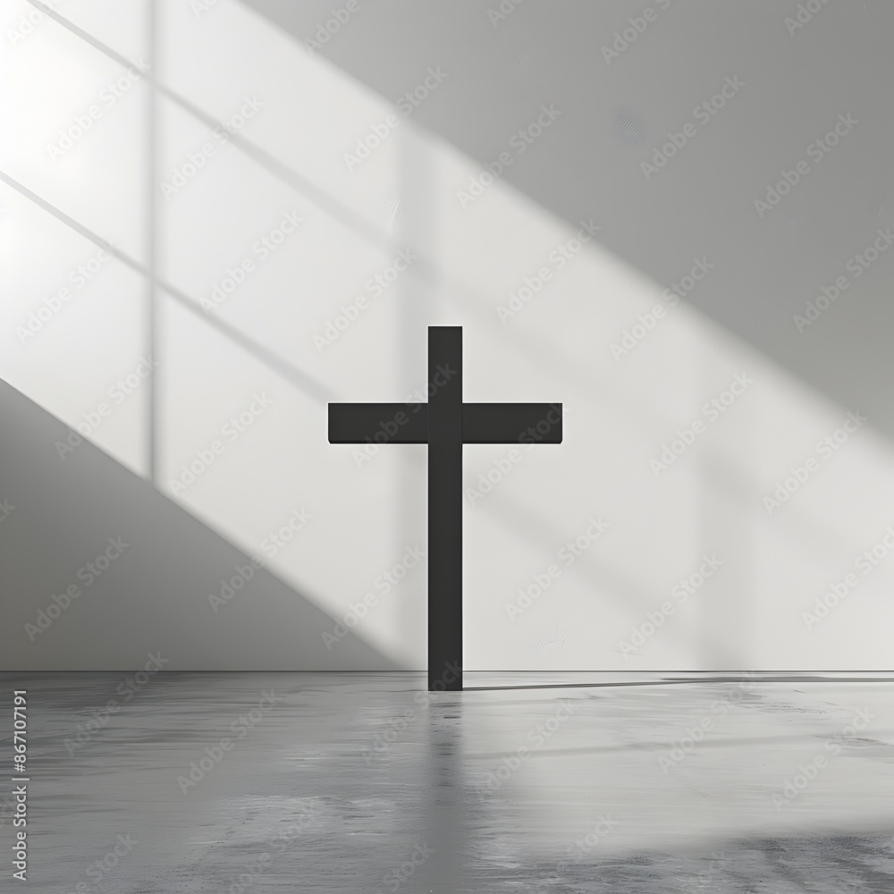 Naklejka premium Powerful Minimalist Cross Formed by Intersecting Shadows on White Background