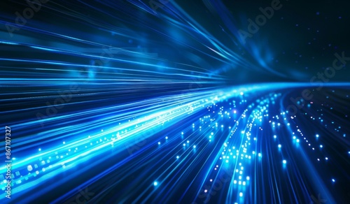 Minimalist Blue Background with Speed Lines and Light Streak, Symbolizing Fast Internet or Technology