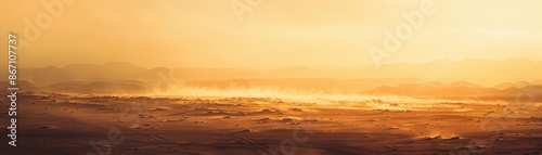 Desert at dawn, soft light, expansive view, serene atmosphere, close up, copy space, bright tones, Double exposure silhouette with morning glow