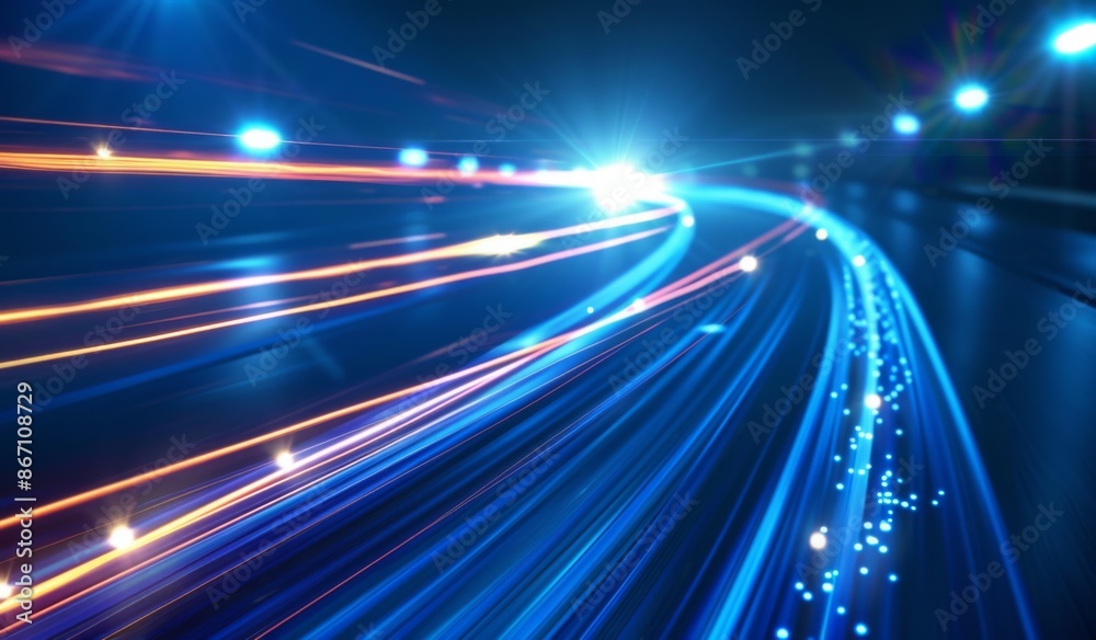 Obraz premium Blue Glowing Background with Speed Lines and Light Streaks, Technology and Data Transfer Concept