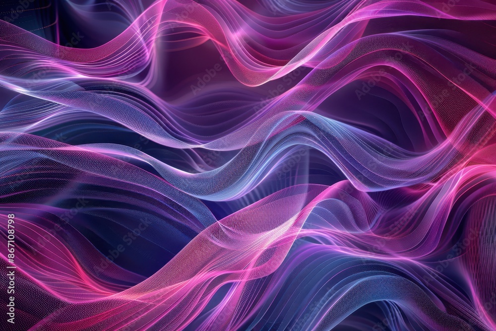Abstract Flowing Waves Background. Vibrant Purple, Blue, and Pink Digital Art