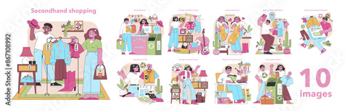 Secondhand shopping set. . Vector illustration.