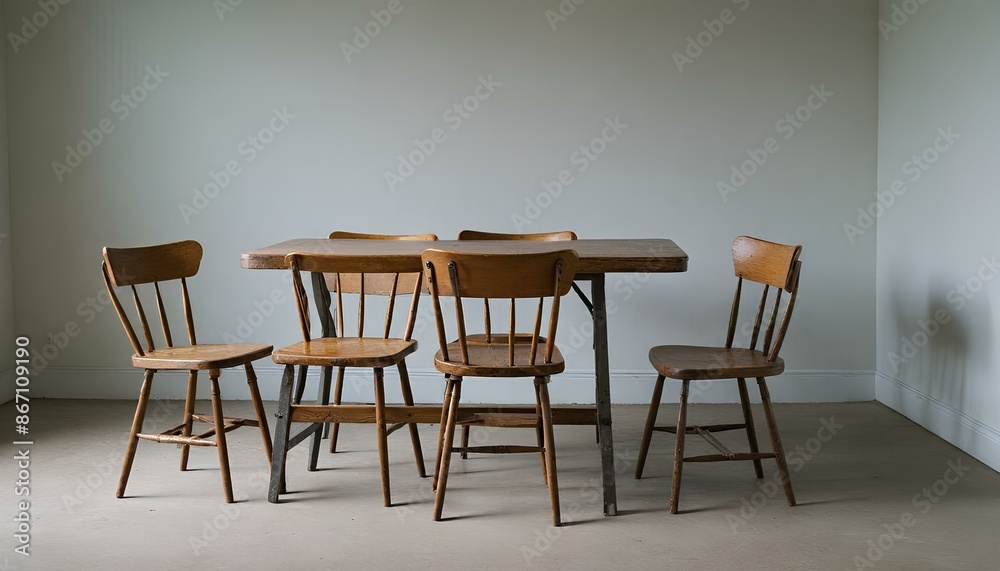 Fototapeta premium Simple study work table and chairs on a white background