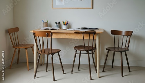 Simple study work table and chairs on a white background