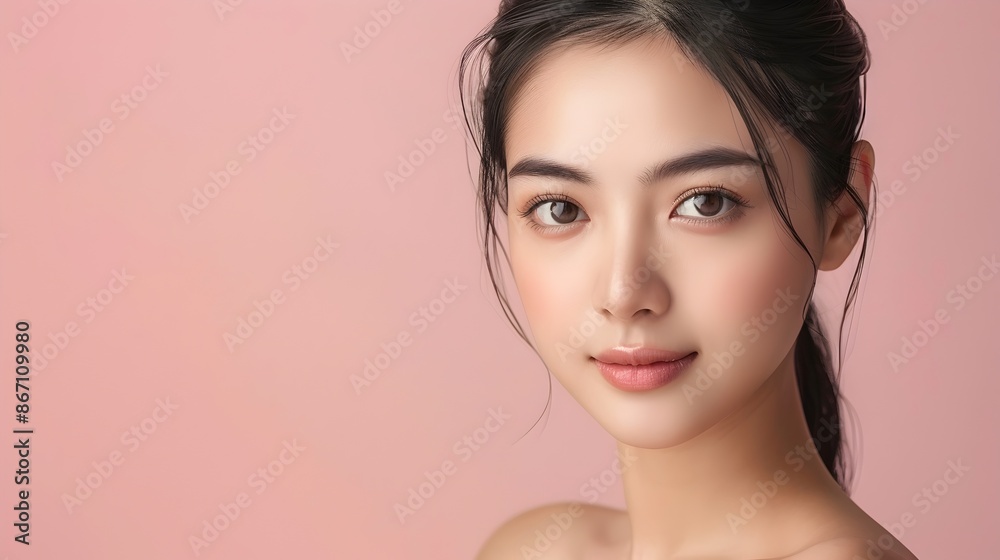 Radiant Asian Woman with Glowing Flawless Skin in Minimal Beauty Portrait Radiant Asian Woman with Glowing Flawless Skin in Minimal Beauty Portrait