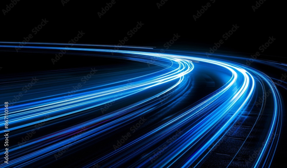 Blue Light Trail on Dark Background, Vector Illustration for Technology and Speed Concept