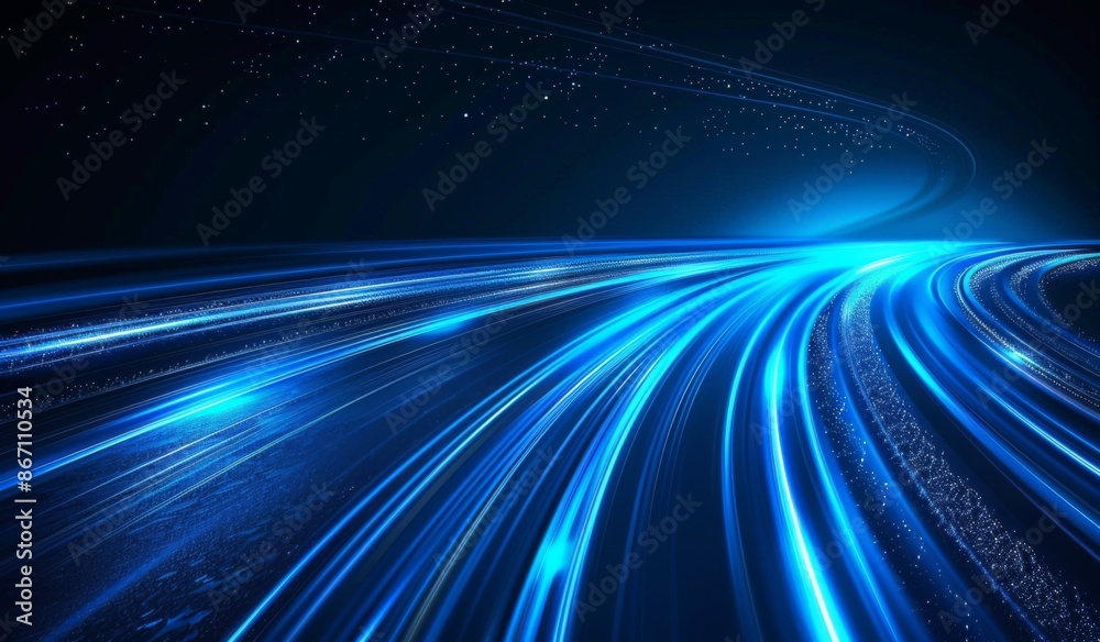 Blue Light Trail on Dark Background, Vector Illustration for Technology and Speed Concept