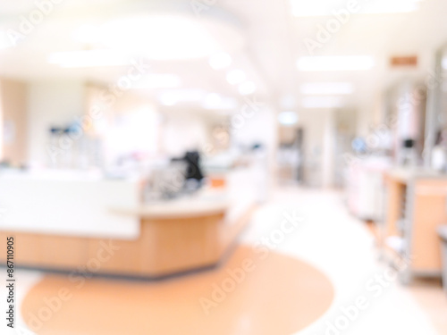Defocus blurred interior background in a hospital nurse station