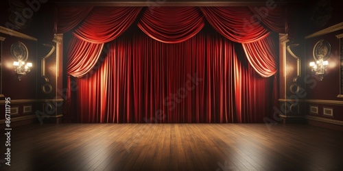 Red Velvet Stage Curtains in a Theater Setting
