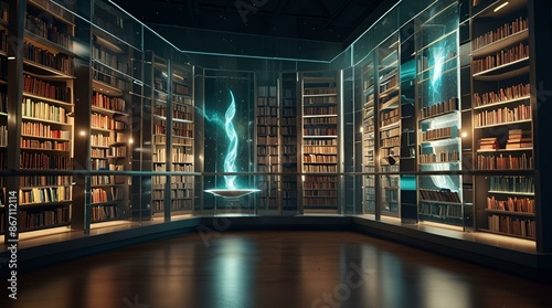 A luxurious library at night, Generative AI	