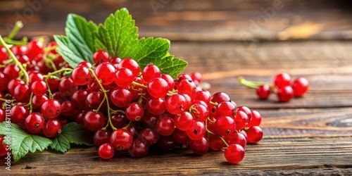 Close-up of fresh red currants on a wooden table, red currant, berries, fruit, vibrant, summer, healthy, organic, natural