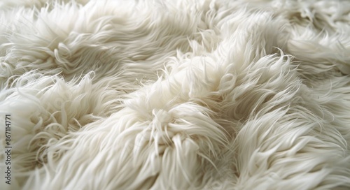 Close Up Texture of White Faux Fur Fabric
